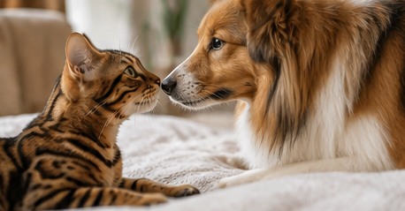 Imagen ilustrativa de un gato bengalí junto a un perro