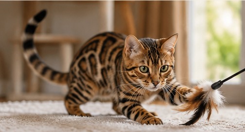 Imagen ilustrativa de un gato bengalí jugando